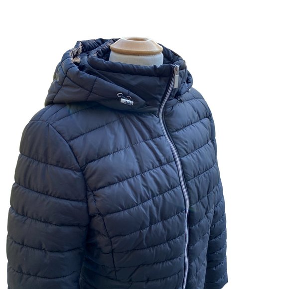 Zara Removable Hood Puffer Jacket Women Sz L Black Neutral Quilted Everyday - Picture 6 of 15